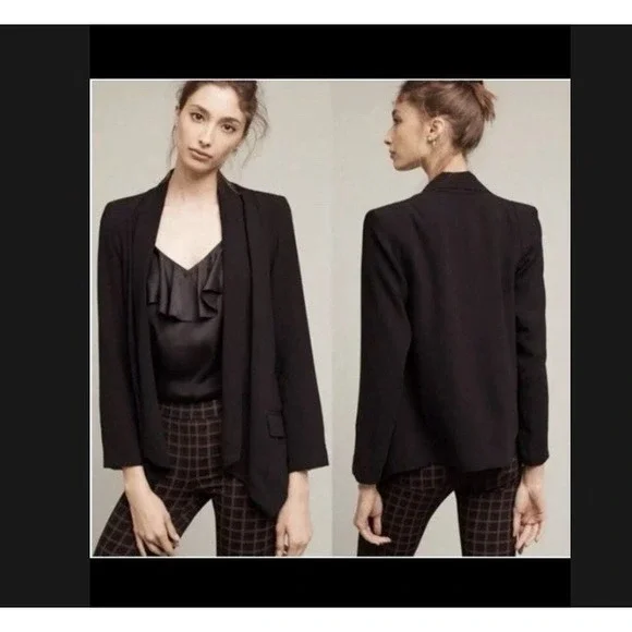 Anthropologie Cartonnier Open Front Drapey Blazer Chic Career Jacket Sz XS - Picture 7 of 7